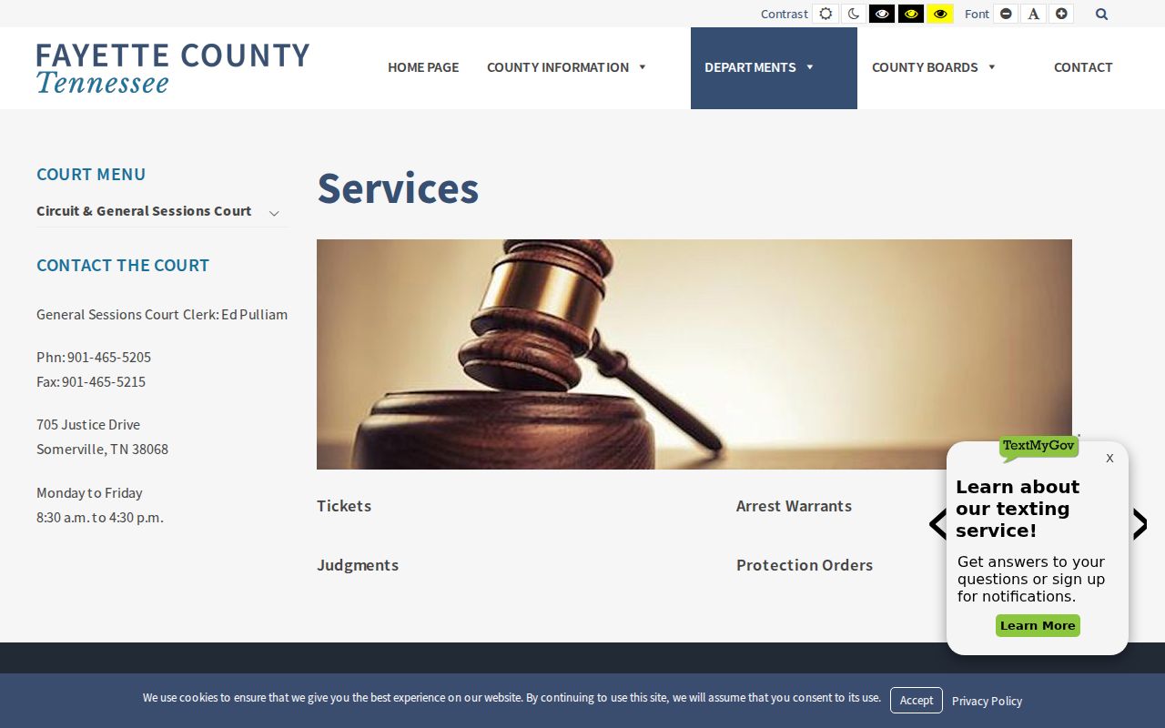 Fayette County court docket clerk services page