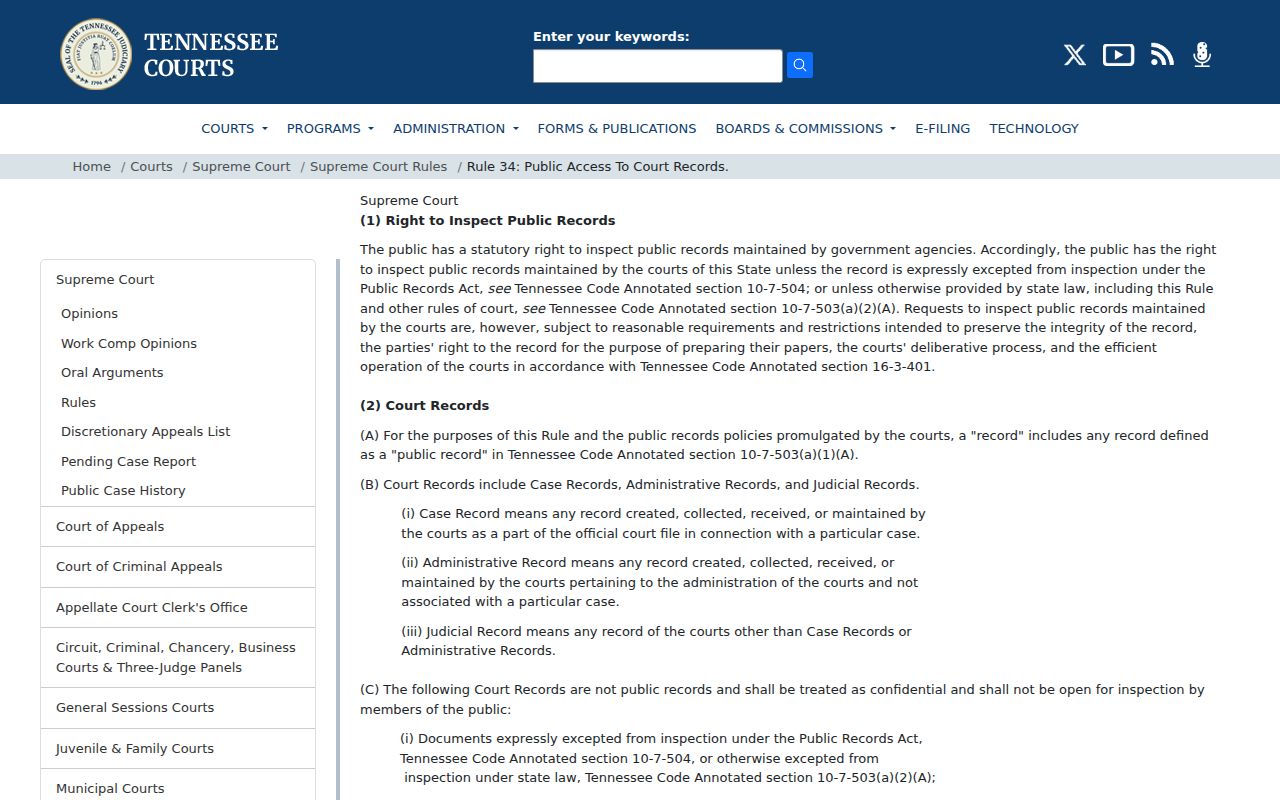 Fayette County case lookup Rule 34 access categories